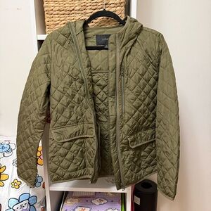 J.crew green quilter hooded jacket